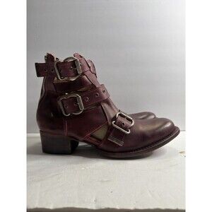 Freebird By Steven ‘Grace’ Burgundy Leather Cutout Buckle Booties Size 12